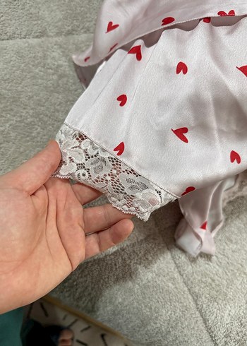 Nakışlı Kırmızı Kalp Desenli Kadın Mini Pijama Takımı - Görsel 6