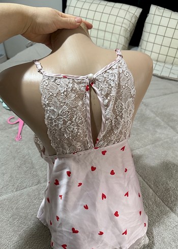 Nakışlı Kırmızı Kalp Desenli Kadın Mini Pijama Takımı - Görsel 3