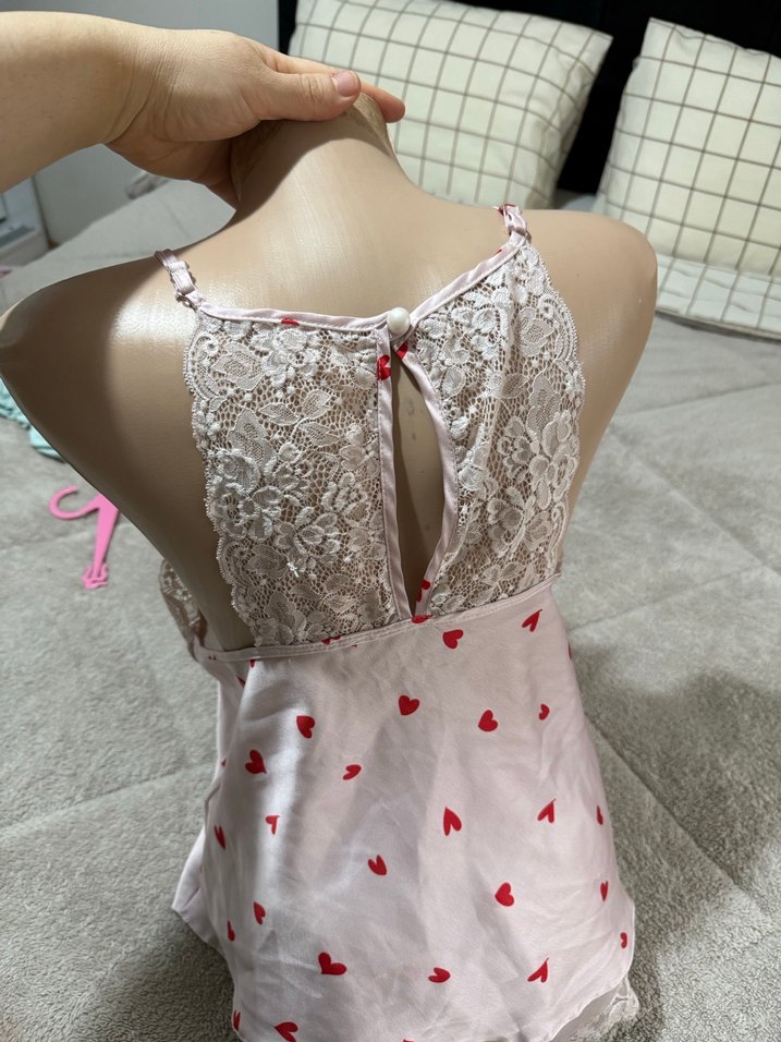 Nakışlı Kırmızı Kalp Desenli Kadın Mini Pijama Takımı - Görsel 3