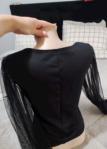 l Beden siyah Renk Uzun Tül Kollu Siyah V Yaka Gotik Bluz