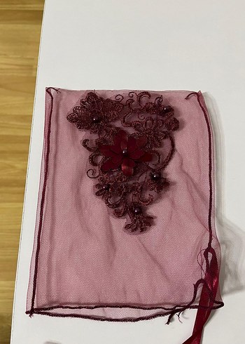 Bordo Dantel Detaylı Bohem Gelin Aksesuar Seti - Görsel 4