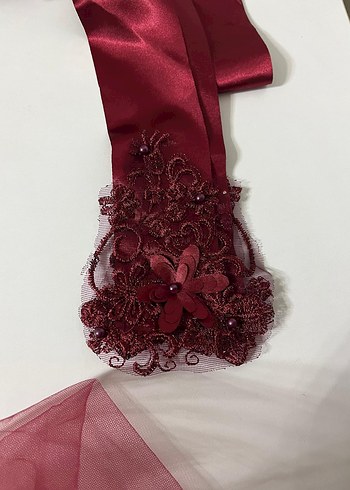 Bordo Dantel Detaylı Bohem Gelin Aksesuar Seti - Görsel 3