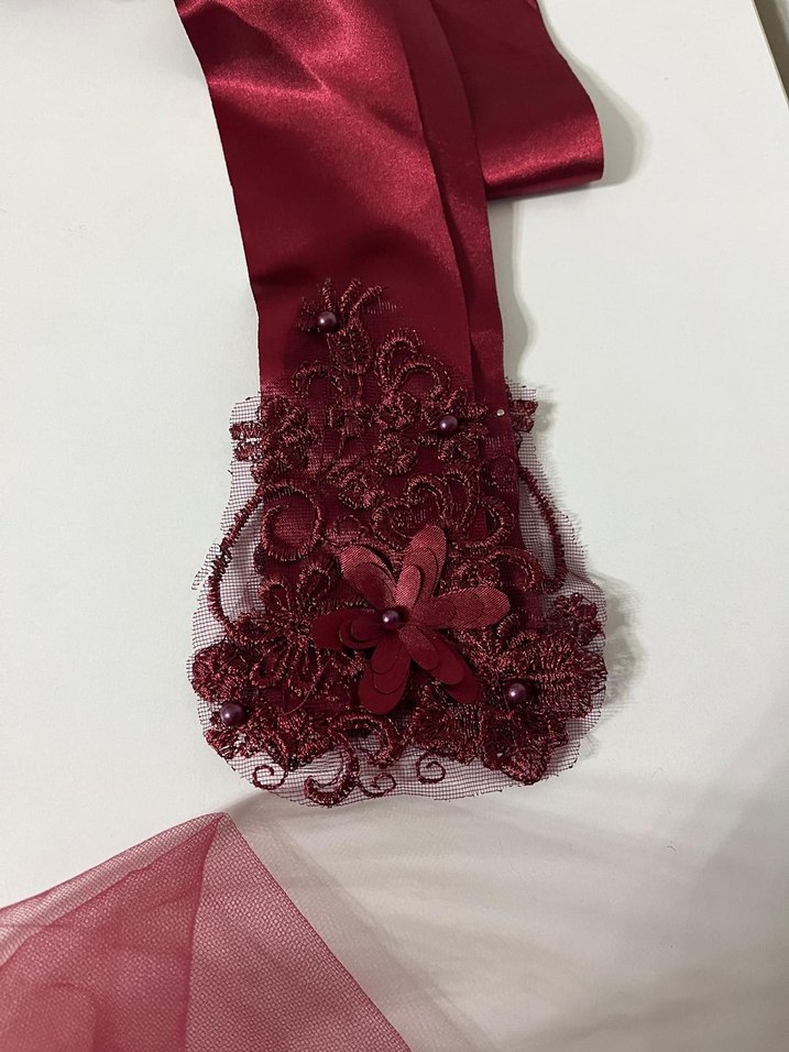 Bordo Dantel Detaylı Bohem Gelin Aksesuar Seti - Görsel 3