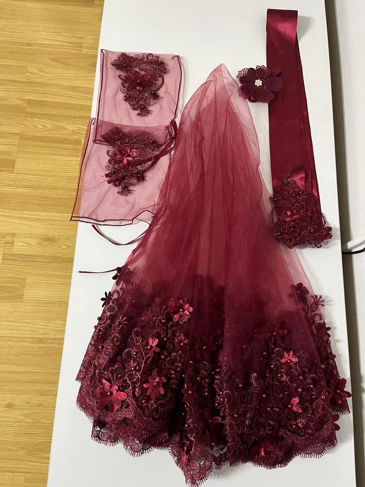 Bordo Dantel Detaylı Bohem Gelin Aksesuar Seti - Görsel 2