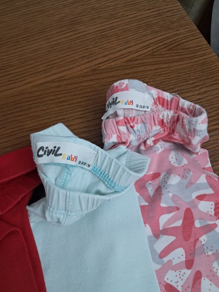 Kız Çocuk Elastik Bel Düz Tayt Seti - Görsel 3