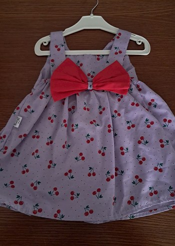 Kolsuz Mor Baskılı Kız Çocuk Elbise - Görsel 6