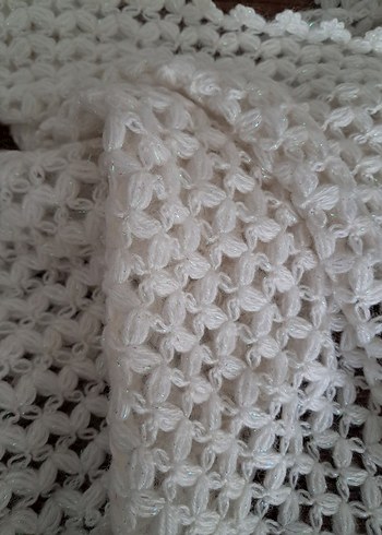 Dantel Detaylı Örgü Beyaz Kadın Şal - Görsel 4