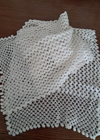 Dantel Detaylı Örgü Beyaz Kadın Şal - Görsel 3