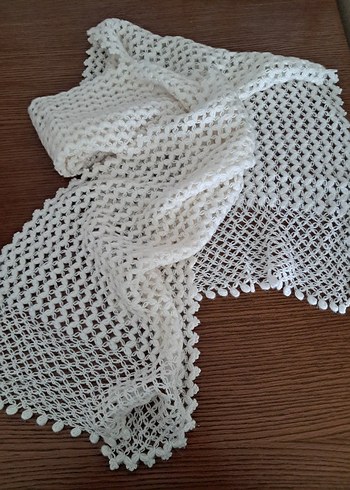 Dantel Detaylı Örgü Beyaz Kadın Şal - Görsel 2