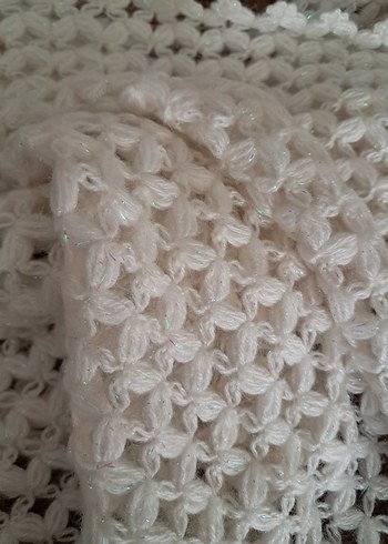 Dantel Detaylı Örgü Beyaz Kadın Şal - Görsel 5