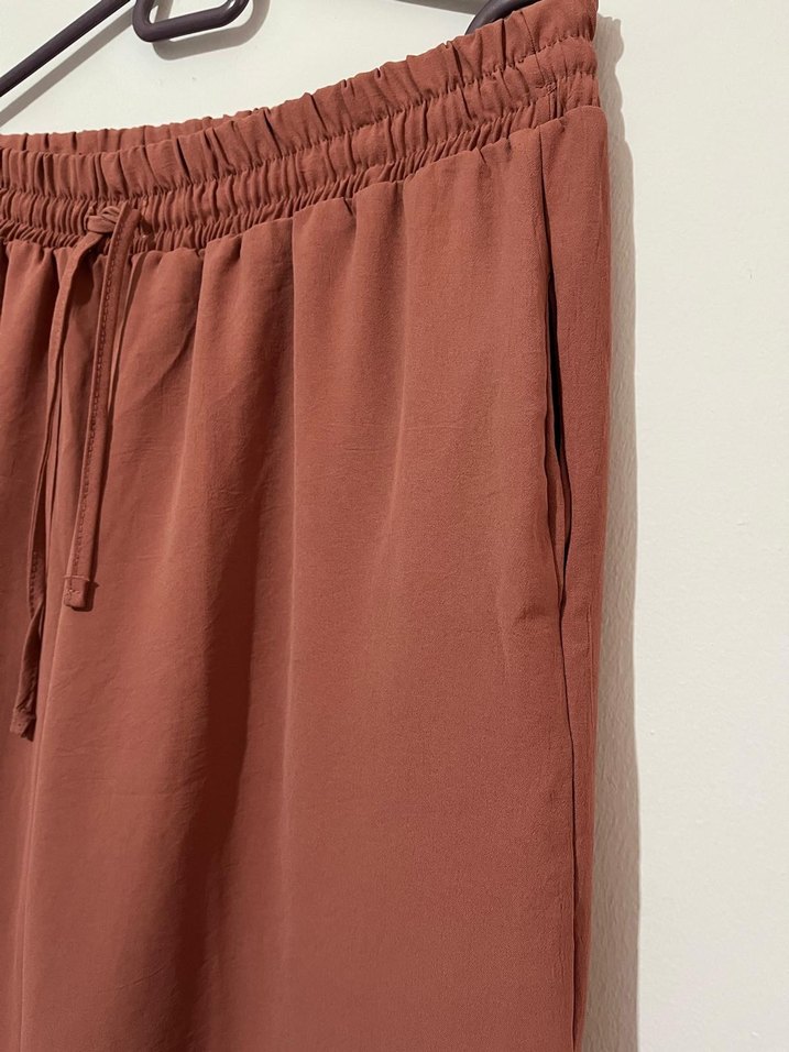 Kadın Bej Midi Salaş Saten Pantolon - Görsel 2