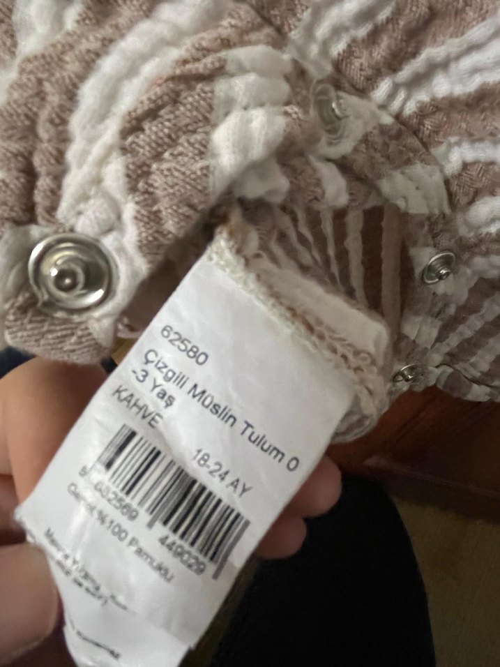 müslim Kumaşlı kren kahve çizgili Bebek Tulum - Görsel 3