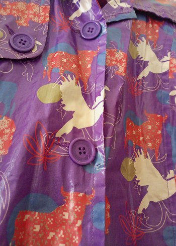 Mor Desenli Düğmeli Yağmurluk - Görsel 4