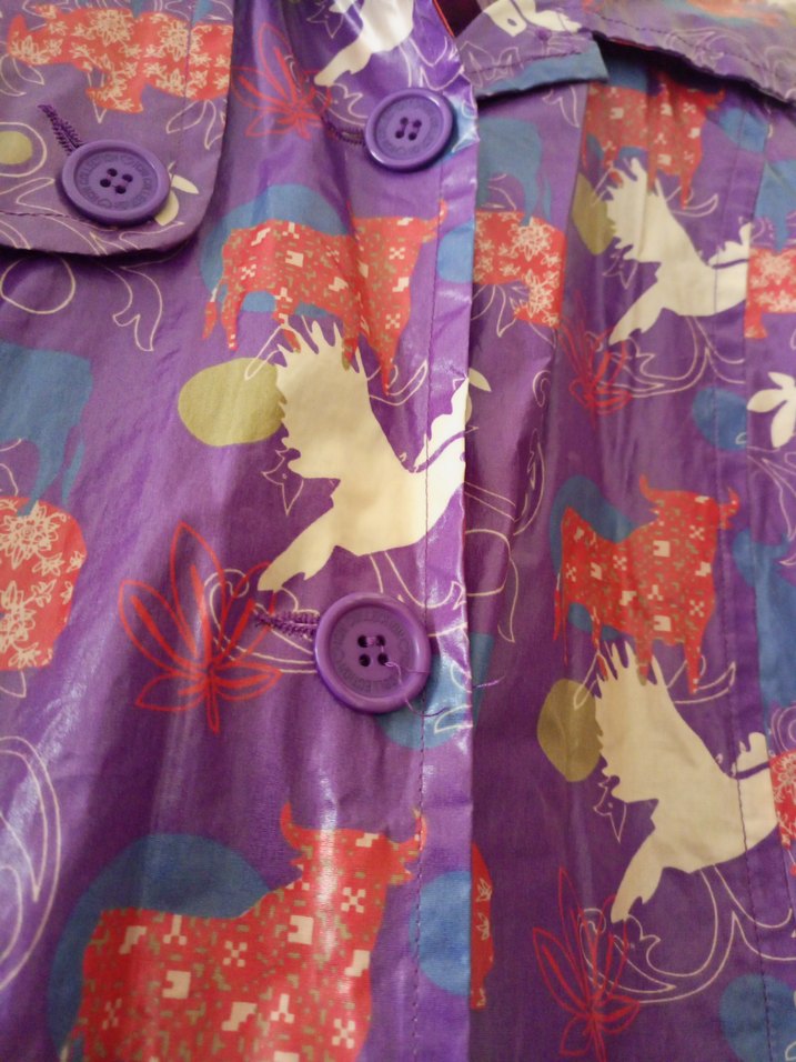 Mor Desenli Düğmeli Yağmurluk - Görsel 4