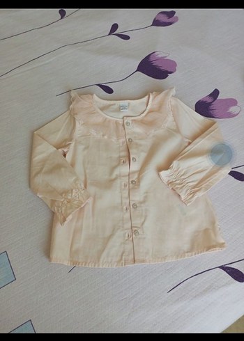 Bej Uzun Kollu Düğmeli Kız Gömlek - Görsel 2