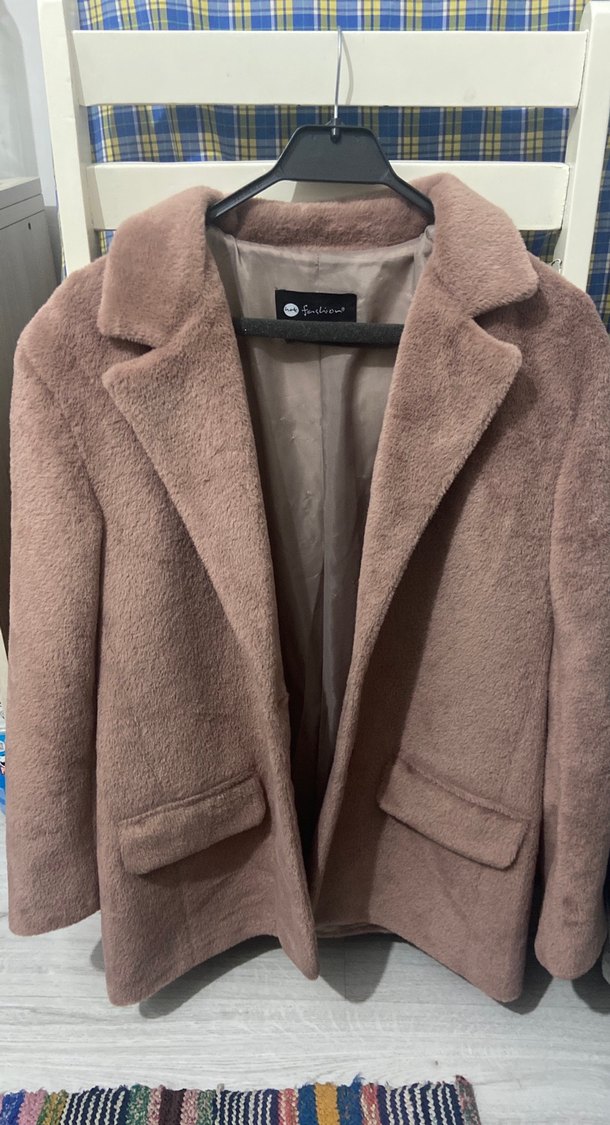 Bej Midi Kadın Kaban Düğmeli Cepli - Görsel 2