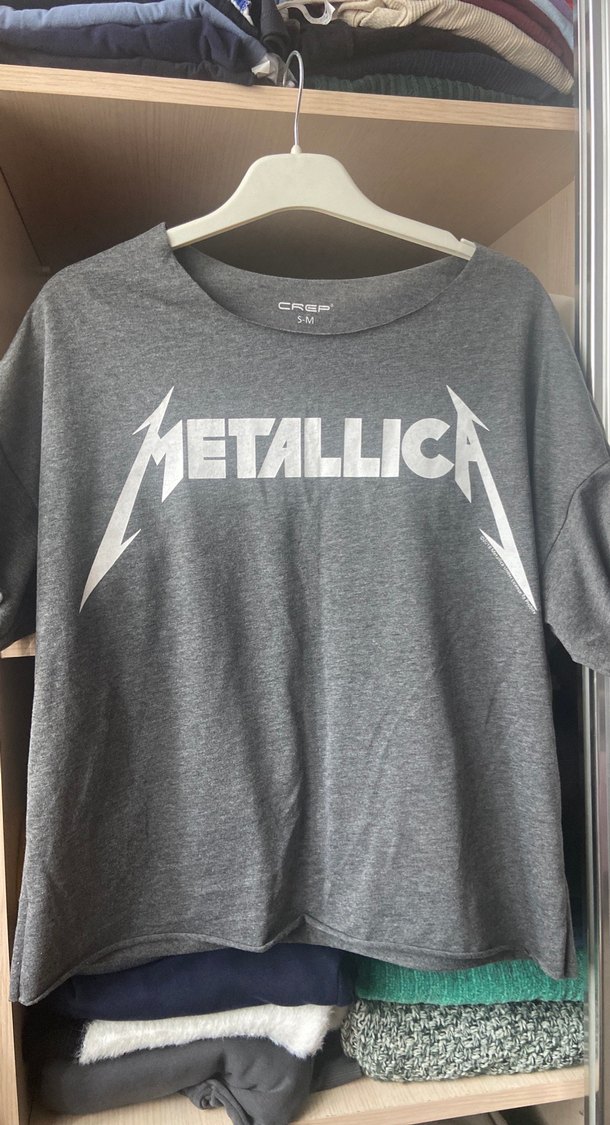 Kız Çocuk Metallica Baskılı Gri Tişört - Görsel 3