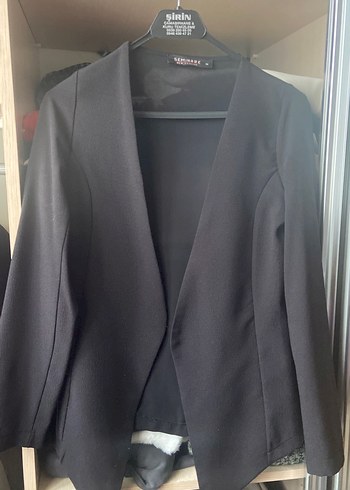 Siyah Kadın Ofis Blazeri, Kemerli, Normal Boy - Görsel 2