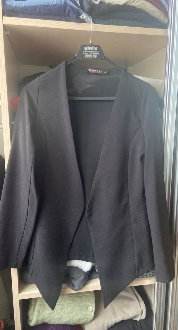 Siyah Kadın Ofis Blazeri, Kemerli, Normal Boy - Görsel 2