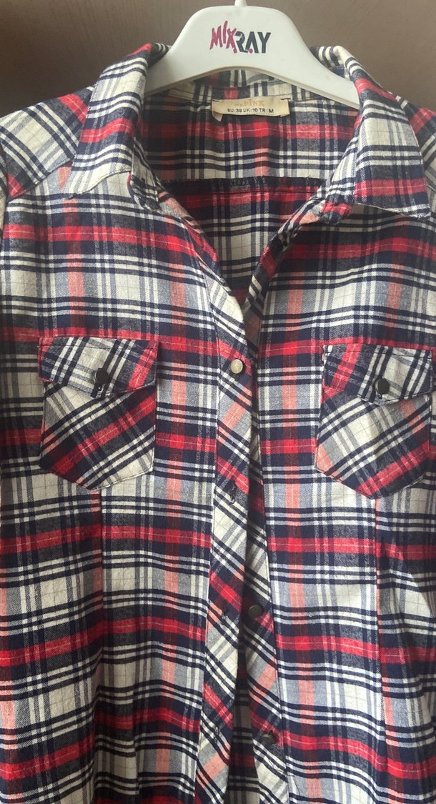 Düğmeli Kırmızı Ekose Kadın Gömlek - Görsel 2