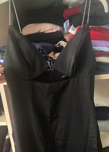 Siyah V Yaka Midi Sade Kadın Elbise - Görsel 2