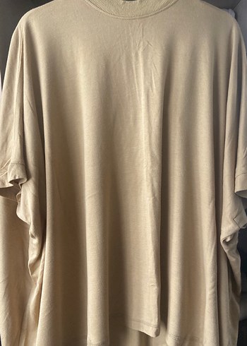 Bej Kısa Kollu Kadın Keten Panço - Görsel 3