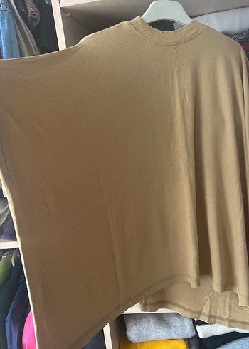 Bej Kısa Kollu Kadın Keten Panço - Görsel 2