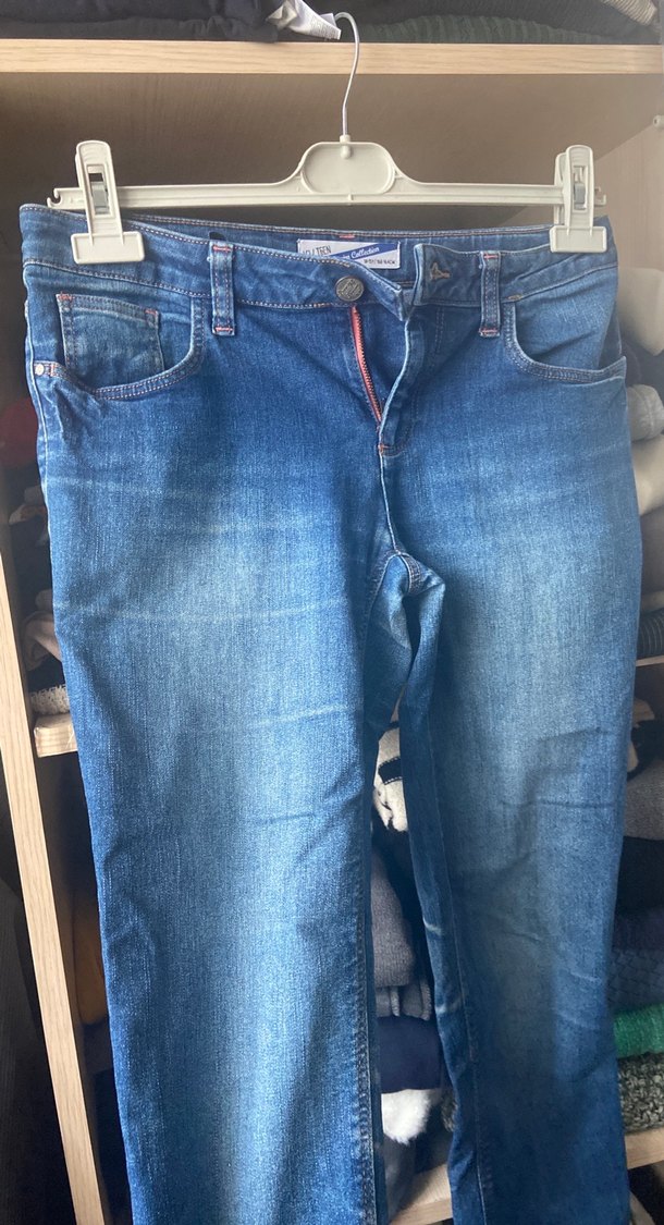 Mavi Düğmeli Kadın Midi Denim Pantolon - Görsel 3