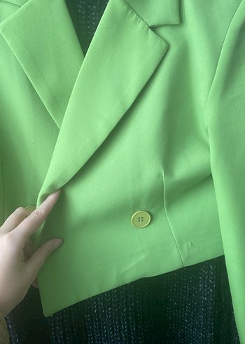 Parlak Yeşil, Düğmeli, Uzun Kollu Kadın Blazer - Görsel 2
