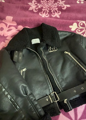 Siyah Deri Tokalı Biker Ceket