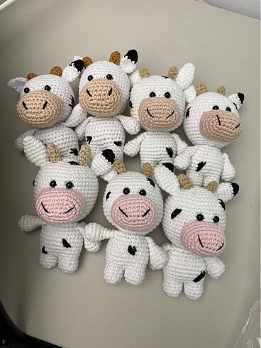 Amigurumi inek elma kırmızı balık anahtarlık