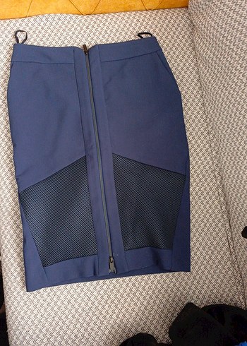 Fermuarlı Midi Mavi Eteği - Görsel 4