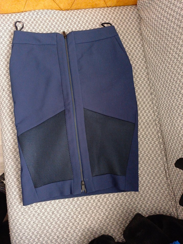 Fermuarlı Midi Mavi Eteği - Görsel 4