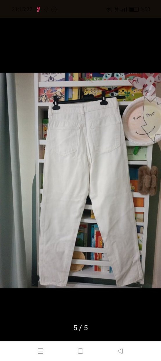 Kadın Beyaz Normal Paça Pantolon - Görsel 5