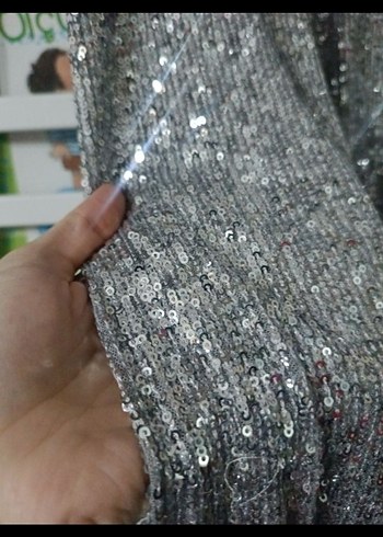 Parlak Gri Simli Kadın Pantolon - Görsel 4