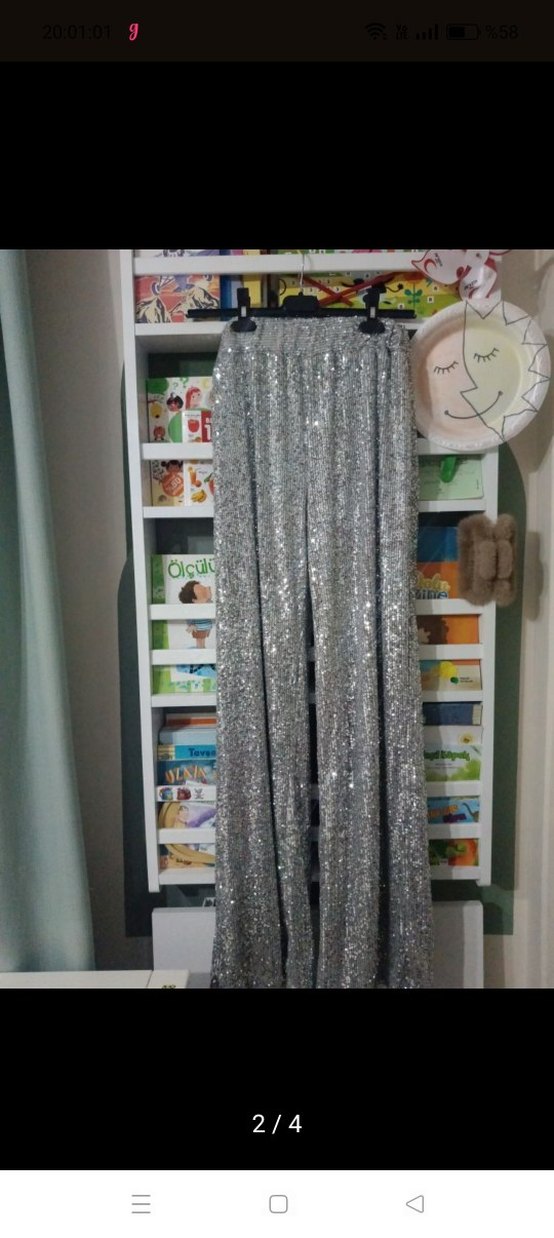 Parlak Gri Simli Kadın Pantolon - Görsel 2