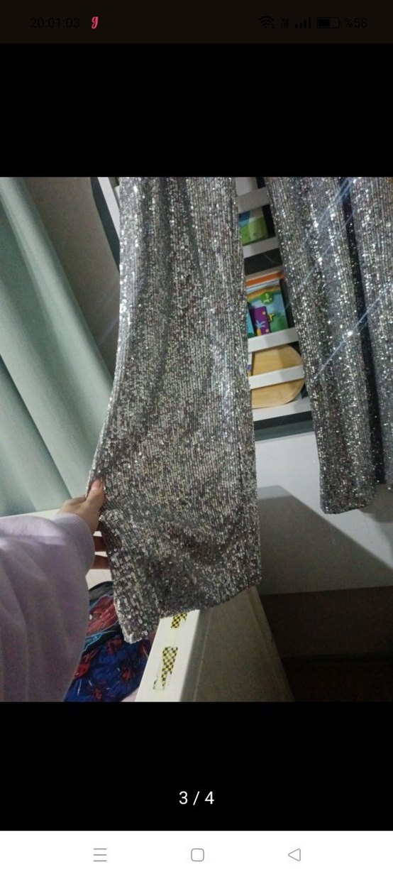 Parlak Gri Simli Kadın Pantolon - Görsel 3