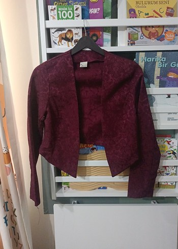 Bordo Kadın Süet Desenli Uzun Kollu Bolero