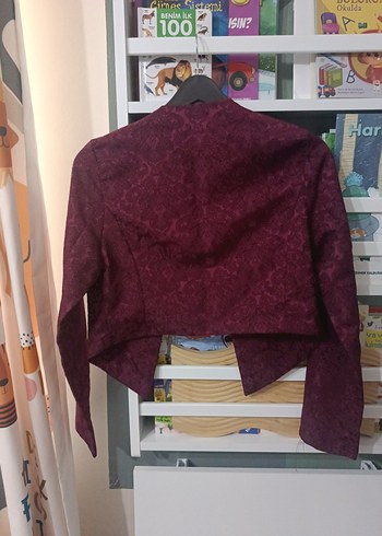Diğer Bordo Kadın Süet Desenli Uzun Kollu Bolero