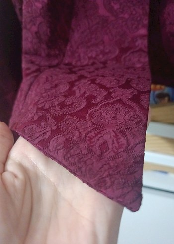 40 Beden Bordo Kadın Süet Desenli Uzun Kollu Bolero