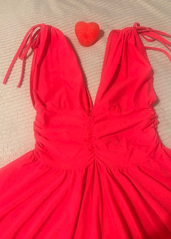 Nar Çiçeği Kırmızı Mini Elbise - Görsel 4