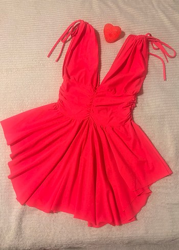 Nar Çiçeği Kırmızı Mini Elbise - Görsel 3