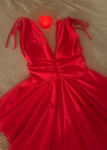 Nar Çiçeği Kırmızı Mini Elbise - Görsel 2