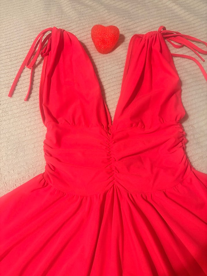 Nar Çiçeği Kırmızı Mini Elbise - Görsel 4