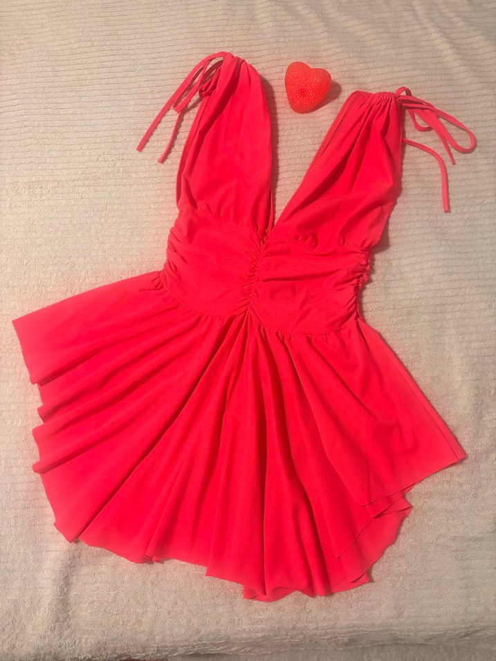 Nar Çiçeği Kırmızı Mini Elbise - Görsel 3