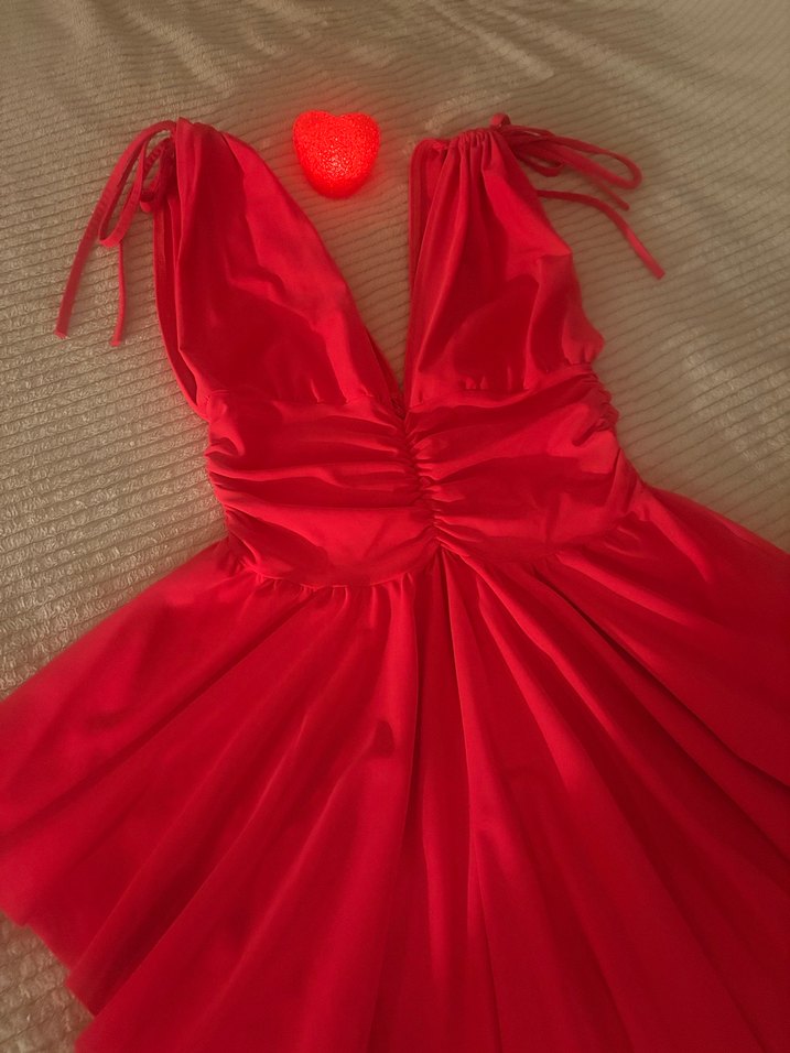 Nar Çiçeği Kırmızı Mini Elbise - Görsel 2