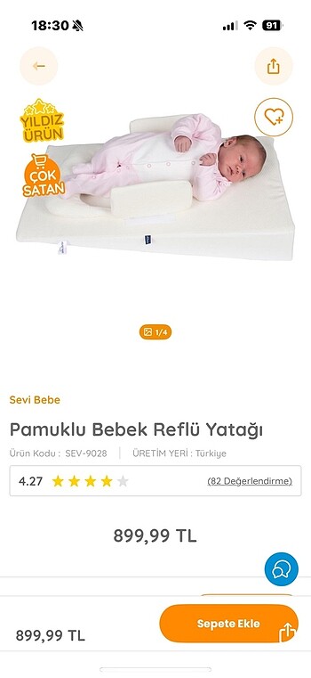 Sevi bebe reflü yatagı