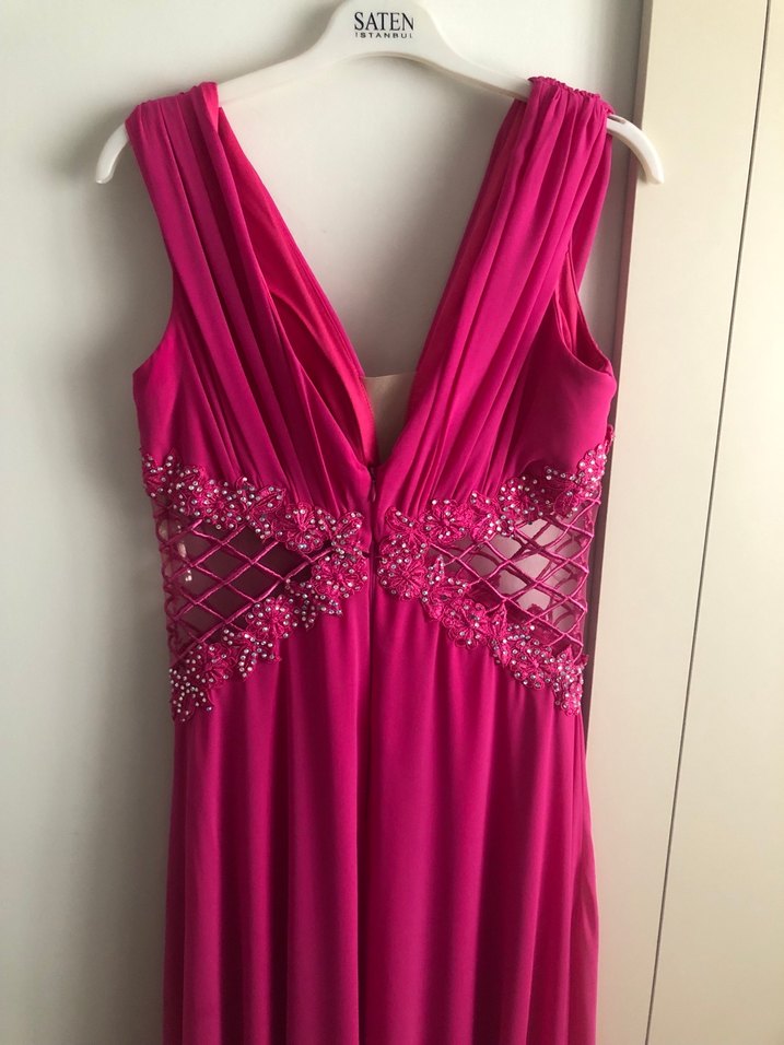 Pembe Drapeli Uzun Abiye Elbise - Görsel 3