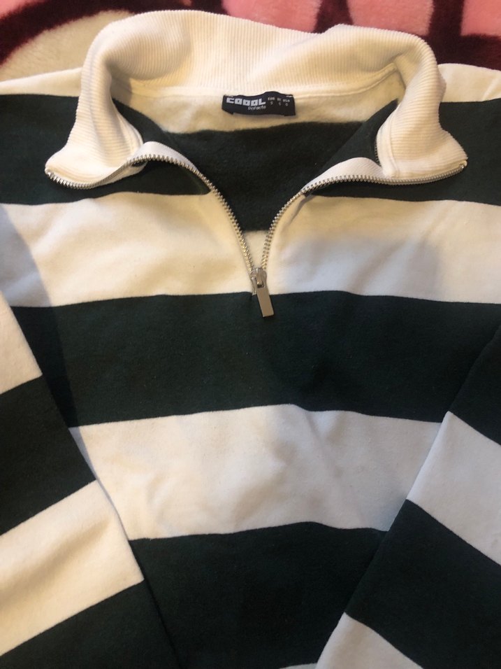 Fermuarlı Yaka Çizgili Kadın Sweatshirt - Görsel 3