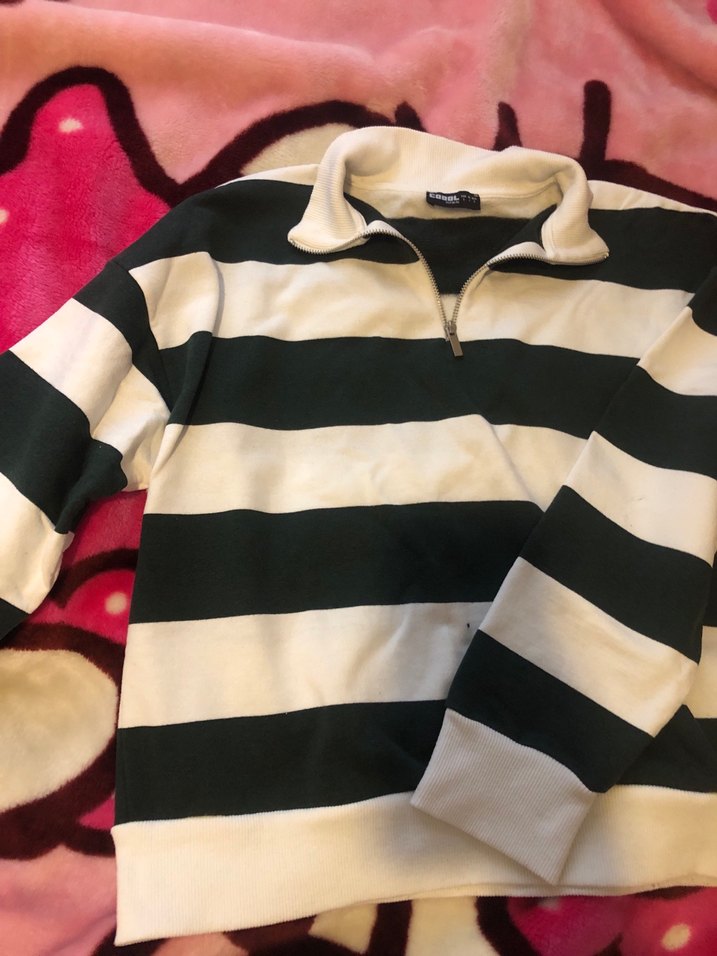 Fermuarlı Yaka Çizgili Kadın Sweatshirt - Görsel 2